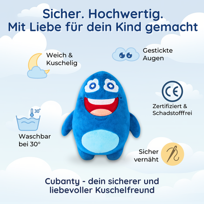 Cubanty Geschenkset - Einschlafhilfe & Kuscheltier mit Gute-Nacht-Buch „Kuschelwald“ - Fantasiereise für Kinder ab 3 Jahren